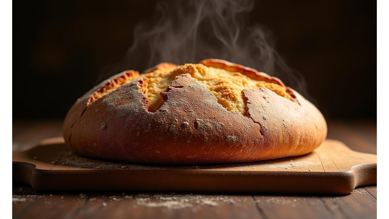 Ferskt håndverksbrød rett fra ovnen med gyllen skorpe