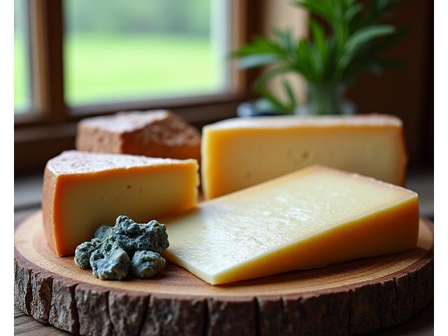 Norske oster på en rustikk treflate