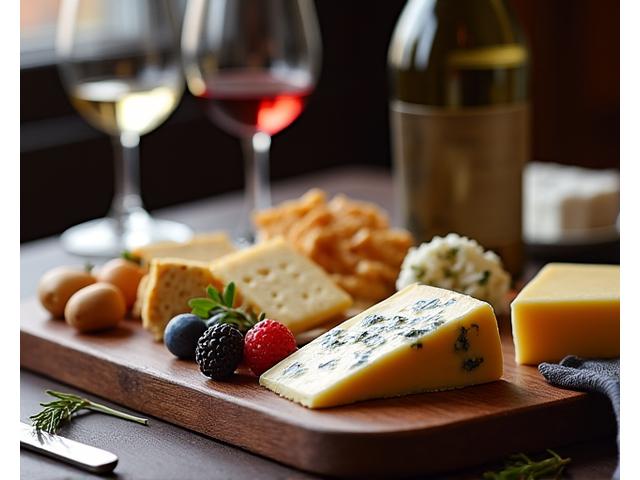 Elegant ostebrett med vin og frukt for pairing