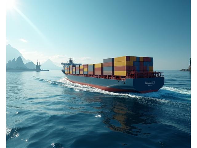 En global matvarecontainer som symboliserer internasjonal import og eksport, med landemerker i bakgrunnen.