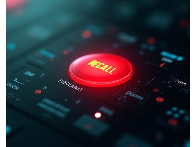 En rød varselsknapp med teksten 'Recall Notification' på et digitalt kontrollpanel, som symboliserer rask respons i krisesituasjoner