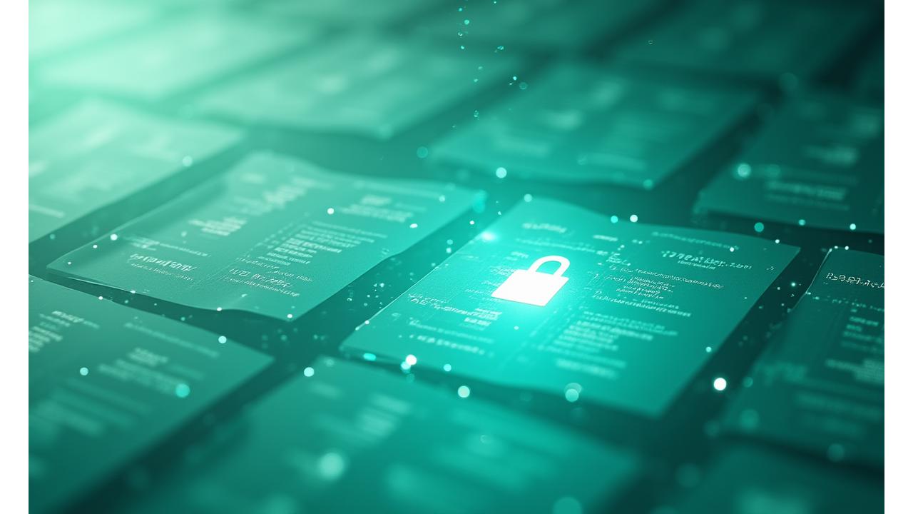 En stilisert illustrasjon av juridiske dokumenter med et hengelåsikon, symboliserer datasikkerhet og juridisk compliance.